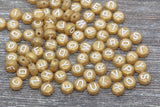 Gold Alphabet Letter Beads, Acrylic Gold with White Letters, Round Acrylic Beads, ABC Letter Beads, Name Beads, 7mm #17