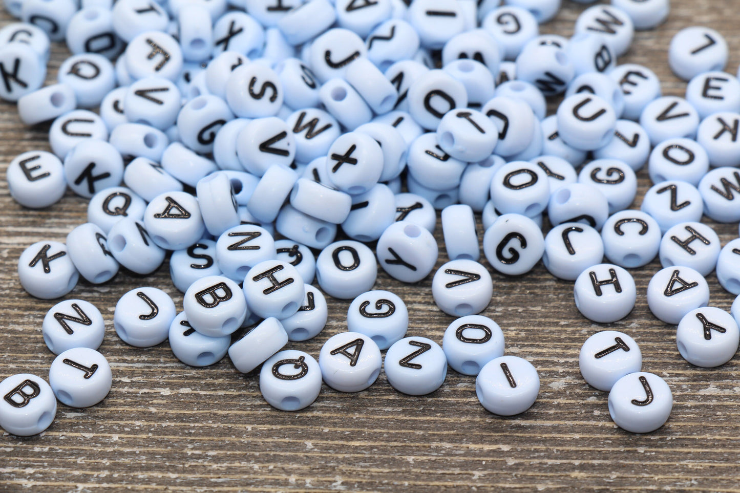 Baby Blue Alphabet Letter Beads, Acrylic Blue with Black Letters Beads, Round Acrylic Beads, ABC Letter Beads, Name Beads 7mm #9