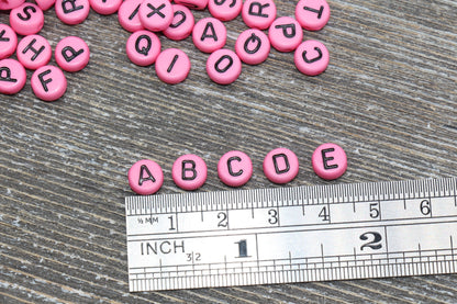 Pink Alphabet Letter Beads, Acrylic Pink with Black Letter Beads, Round Acrylic Beads, ABC Letter Beads, Plastic Name Beads, Size 7mm #1