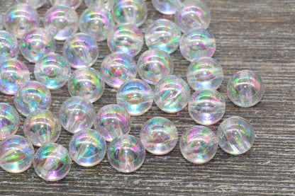 12mm Clear AB Round Beads, Iridescent Acrylic Gumball Beads, Transparent Round Spacer Beads, Bubblegum Beads, Plastic Round Bead #945