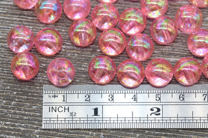 12mm Pink AB Round Beads, Iridescent Acrylic Gumball Beads, Transparent Round Spacer Beads, Bubblegum Beads, Plastic Round Bead #1189