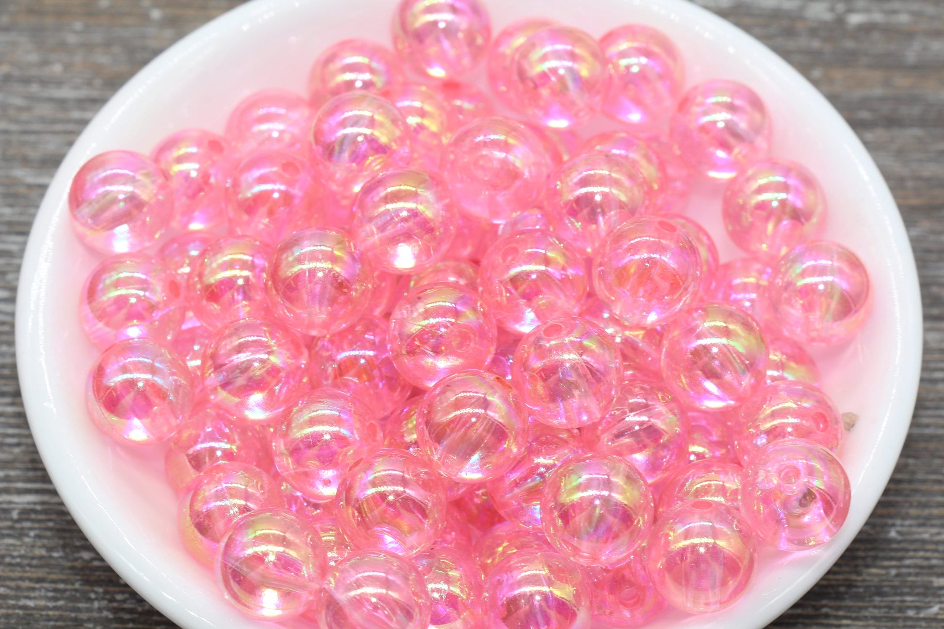 12mm Pink AB Round Beads, Iridescent Acrylic Gumball Beads, Transparent Round Spacer Beads, Bubblegum Beads, Plastic Round Bead #1189