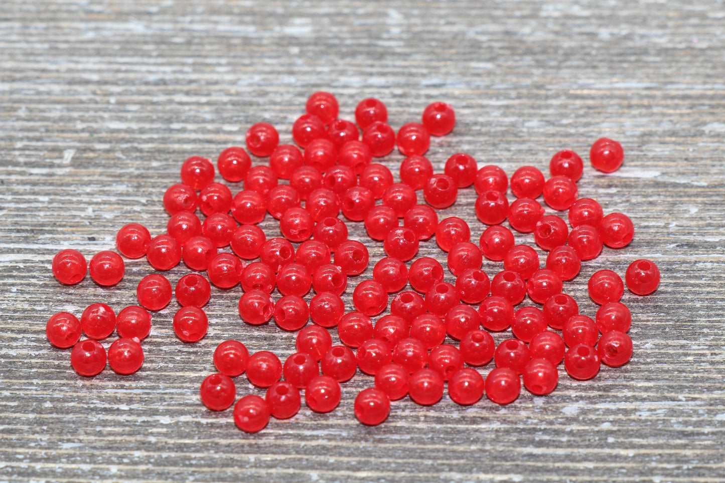 4mm Red Round Beads, Jelly Red Round Gumball Beads, Round Spacer Beads, Bubblegum Beads, Plastic Round Smooth Bead #853