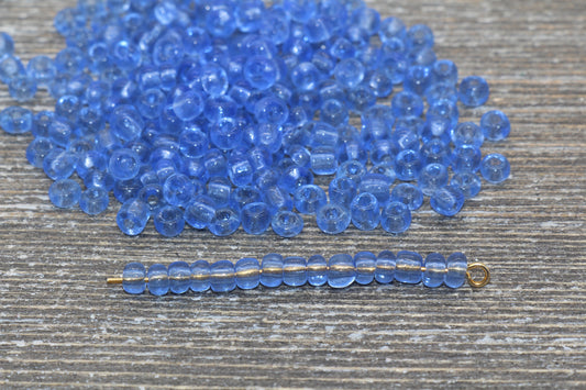 Transparent Glass Seed Beads, 4mm 6/0 Glass Round Seed Beads, Corn-flower Blue Trans Seed Beads, Rocailles Beads, Beading Supplies #1197