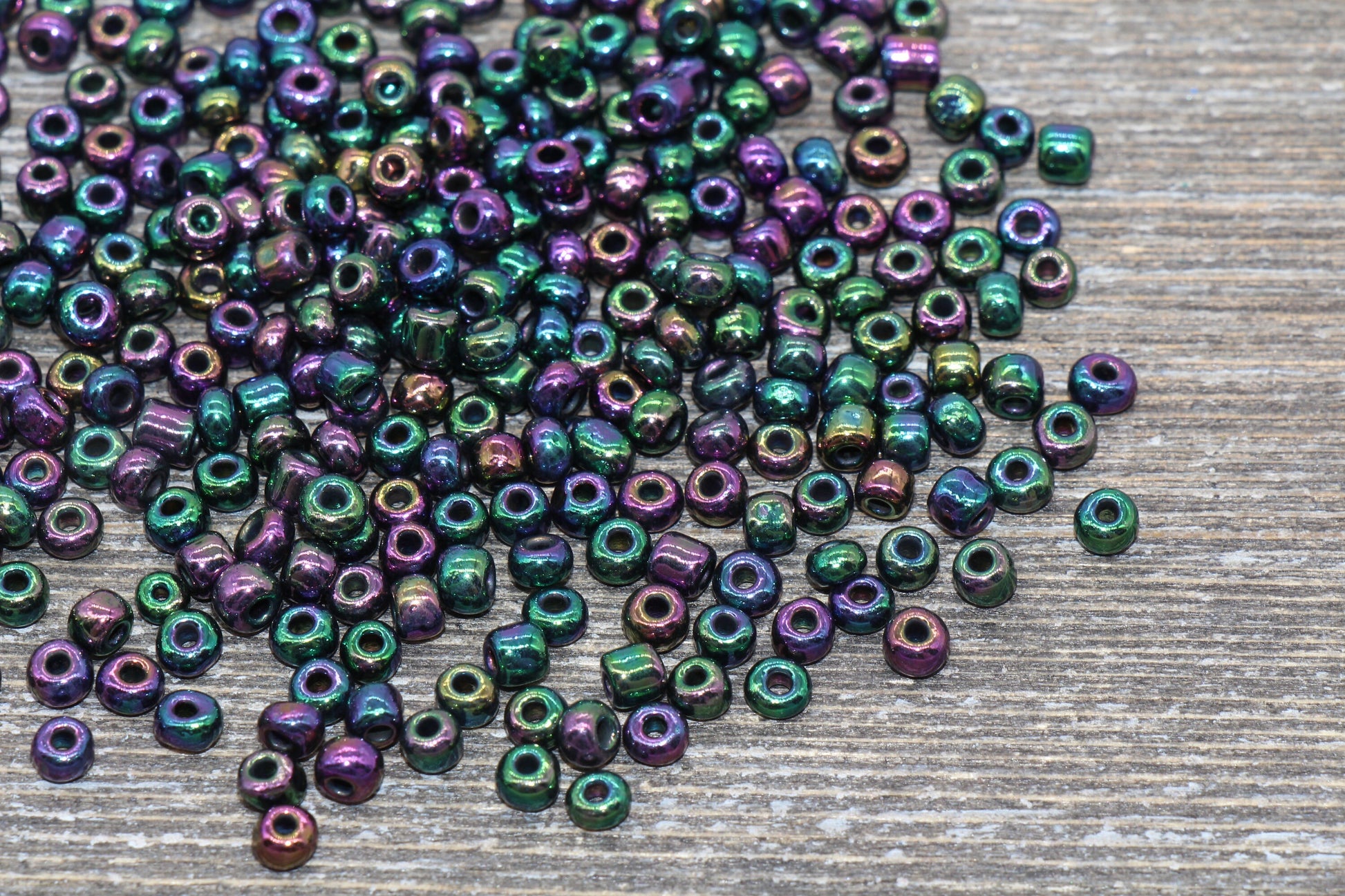 Rainbow Metallic Glass Seed Beads, 4mm 6/0 Glass Round Seed Beads, Rainbow Seed Beads, Rocailles Beads, Beading Supplies #1205