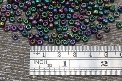 Rainbow Metallic Glass Seed Beads, 4mm 6/0 Glass Round Seed Beads, Rainbow Seed Beads, Rocailles Beads, Beading Supplies #1205