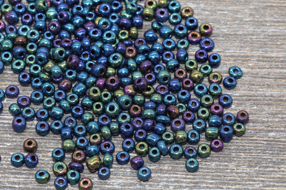 Rainbow Metallic Glass Seed Beads, 4mm 6/0 Glass Round Seed Beads, Rainbow Seed Beads, Rocailles Beads, Beading Supplies #1209