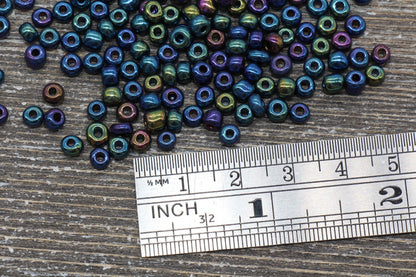 Rainbow Metallic Glass Seed Beads, 4mm 6/0 Glass Round Seed Beads, Rainbow Seed Beads, Rocailles Beads, Beading Supplies #1209