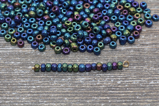 Rainbow Metallic Glass Seed Beads, 4mm 6/0 Glass Round Seed Beads, Rainbow Seed Beads, Rocailles Beads, Beading Supplies #1209