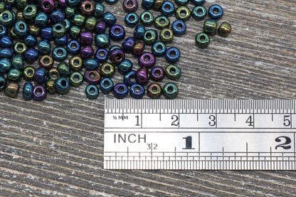 Rainbow Metallic Glass Seed Beads, 4mm 6/0 Glass Round Seed Beads, Rainbow Seed Beads, Rocailles Beads, Beading Supplies #1213