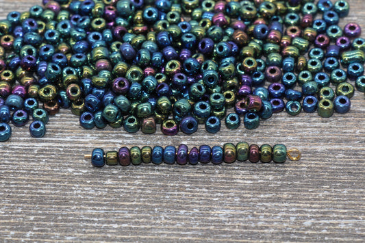 Rainbow Metallic Glass Seed Beads, 4mm 6/0 Glass Round Seed Beads, Rainbow Seed Beads, Rocailles Beads, Beading Supplies #1213