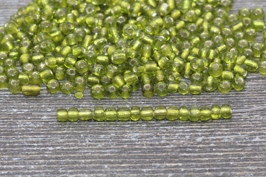 Transparent Glass Beads with Silver Lined, 4mm 6/0 Glass Round Beads, Olive Green Trans Seed Beads, Rocailles Beads, Beading Supplies #1219