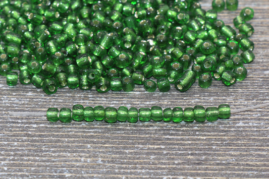 Transparent Glass Beads with Silver Lined, 4mm 6/0 Glass Round Beads, Green Trans Seed Beads, Rocailles Beads, Beading Supplies #1226