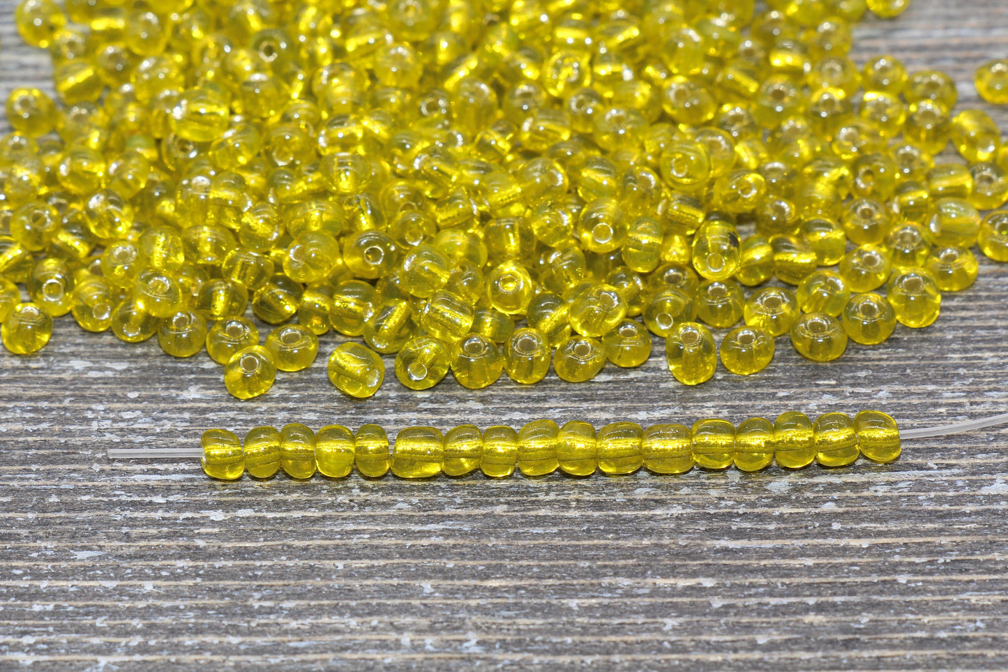 Transparent Glass Beads, 4mm 6/0 Glass Round Beads, Yellow Trans Seed Beads, Rocailles Beads, Beading Supplies #1043