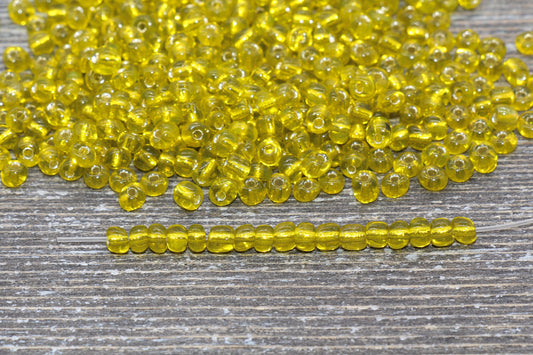 Transparent Glass Beads, 4mm 6/0 Glass Round Beads, Yellow Trans Seed Beads, Rocailles Beads, Beading Supplies #1043