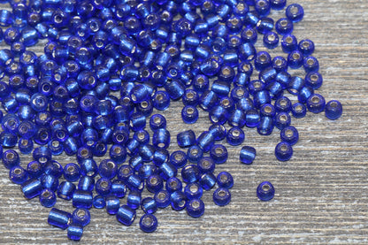 Transparent Glass Beads with Silver Lined, 4mm 6/0 Glass Round Beads, Royal Blue Trans Seed Beads, Rocailles Beads, Beading Supplies #1228