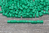 Square Glass Seed Beads, 4mm Cube Glass Beads, Green Square Seed Beads, Opaque Beads, Beading Supplies #1240