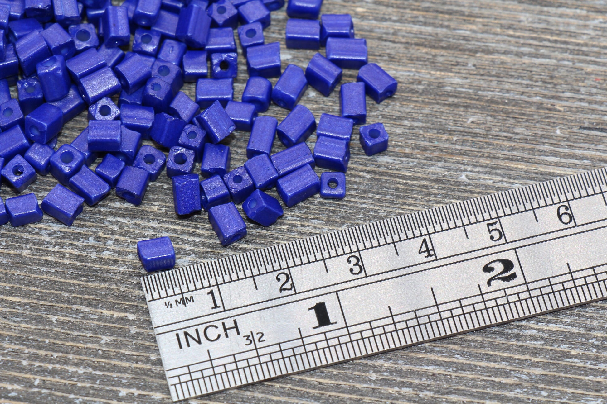 Square Glass Seed Beads, 4mm Cube Glass Beads, Royal Blue Square Seed Beads, Opaque Beads, Beading Supplies #1242