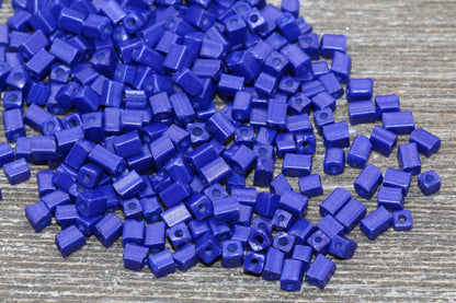 Square Glass Seed Beads, 4mm Cube Glass Beads, Royal Blue Square Seed Beads, Opaque Beads, Beading Supplies #1242