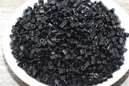 Square Glass Seed Beads, 4mm Cube Glass Beads, Black Square Seed Beads, Opaque Beads, Beading Supplies #1243