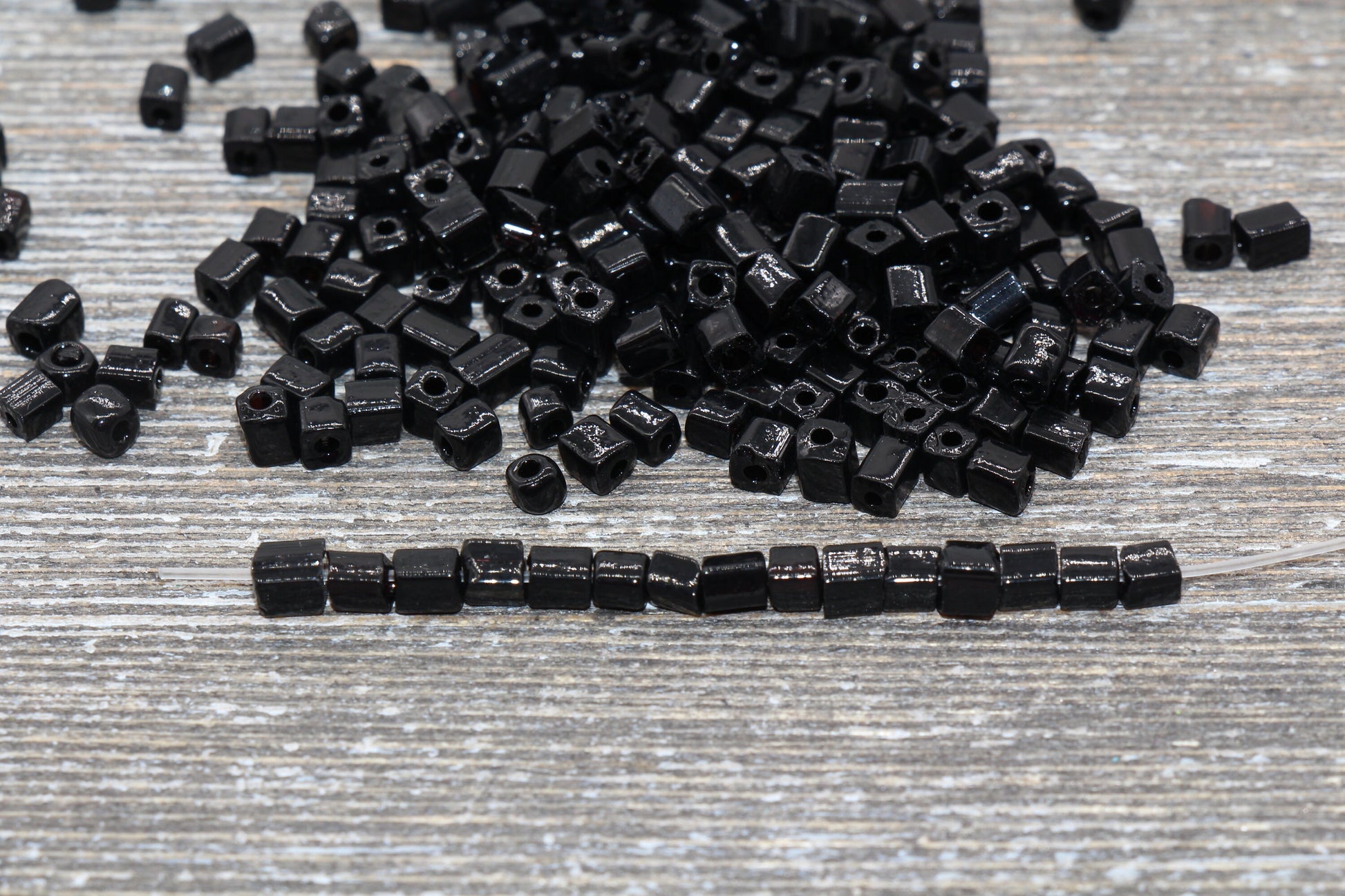 Square Glass Seed Beads, 4mm Cube Glass Beads, Black Square Seed Beads, Opaque Beads, Beading Supplies #1243