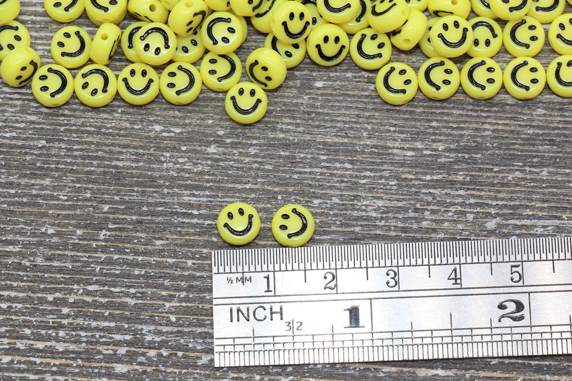 Smiley Face Round Beads, Yellow Emoji Beads, Happy Face Beads, Plastic Round Beads Size 7mm #366