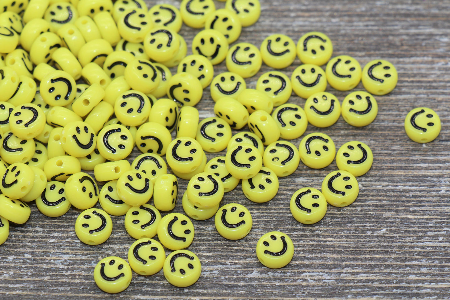 Smiley Face Round Beads, Yellow Emoji Beads, Happy Face Beads, Plastic Round Beads Size 7mm #366