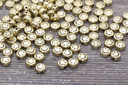 Gold Smiley Face Round Beads, Emoji Beads, Happy Face Beads, Plastic Round Beads Size 7mm #1300