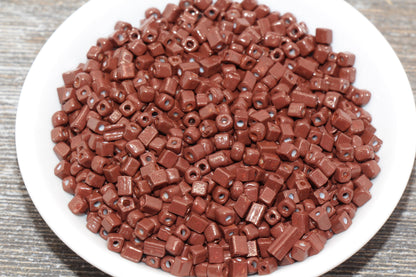 Square Glass Seed Beads, 4mm Cube Glass Beads, Brown Square Seed Beads, Opaque Beads, Beading Supplies #1246