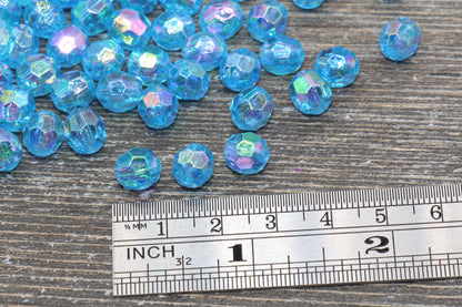 8mm Blue AB Faceted Gumball Beads, Translucent Blue Iridescent Faceted Acrylic Loose Beads, Bubblegum Beads, Star Cut Rainbow Beads #1256