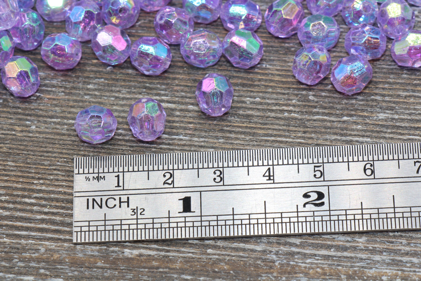 8mm Light Purple AB Faceted Gumball Beads, Purple Iridescent Faceted Acrylic Loose Beads, Bubblegum Beads, Star Cut Rainbow Beads #1263