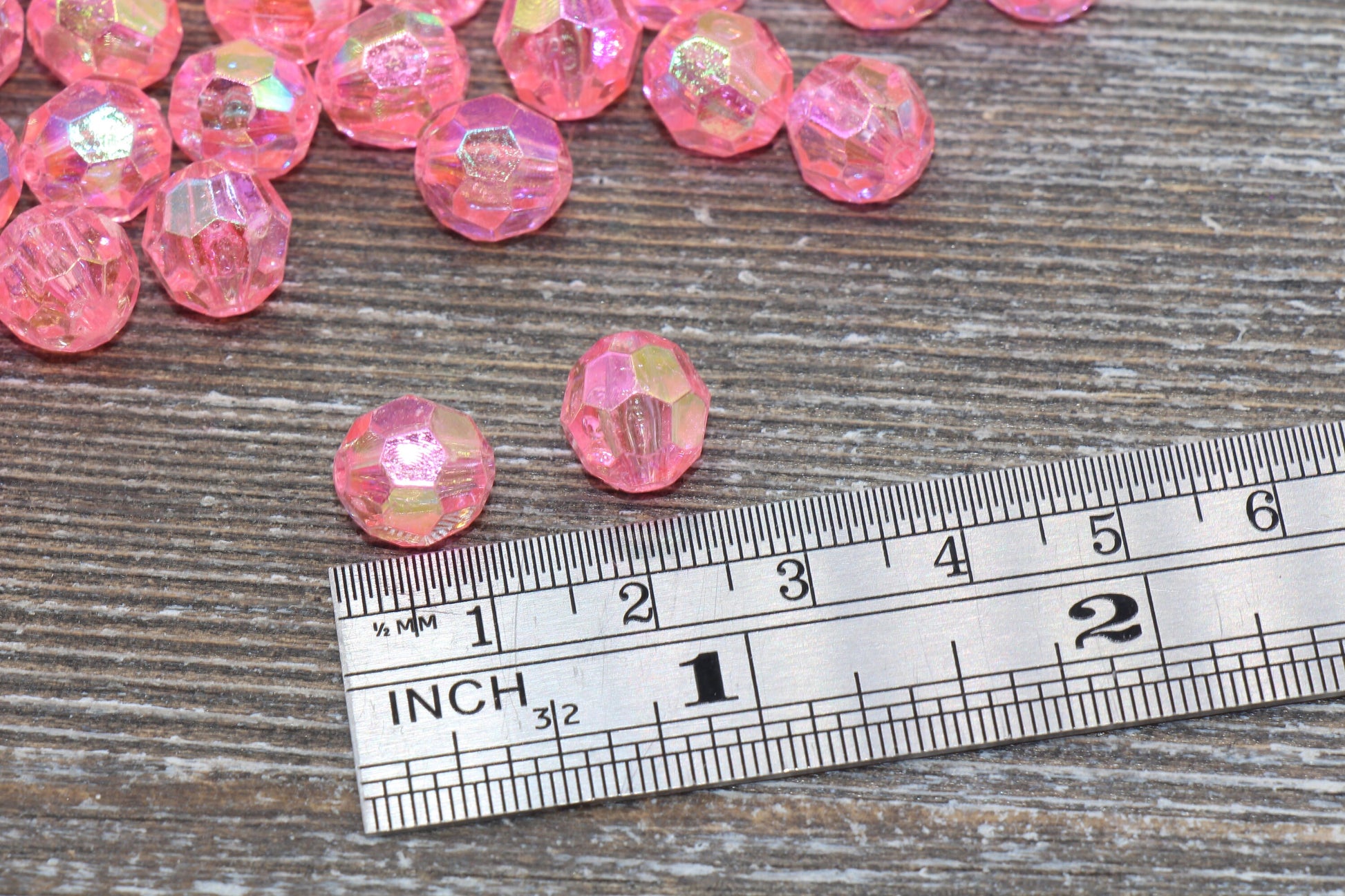 10mm Pink AB Faceted Gumball Beads, Pink Iridescent Faceted Round Acrylic Loose Beads, Bubblegum Beads, Star Cut Rainbow Beads#1268