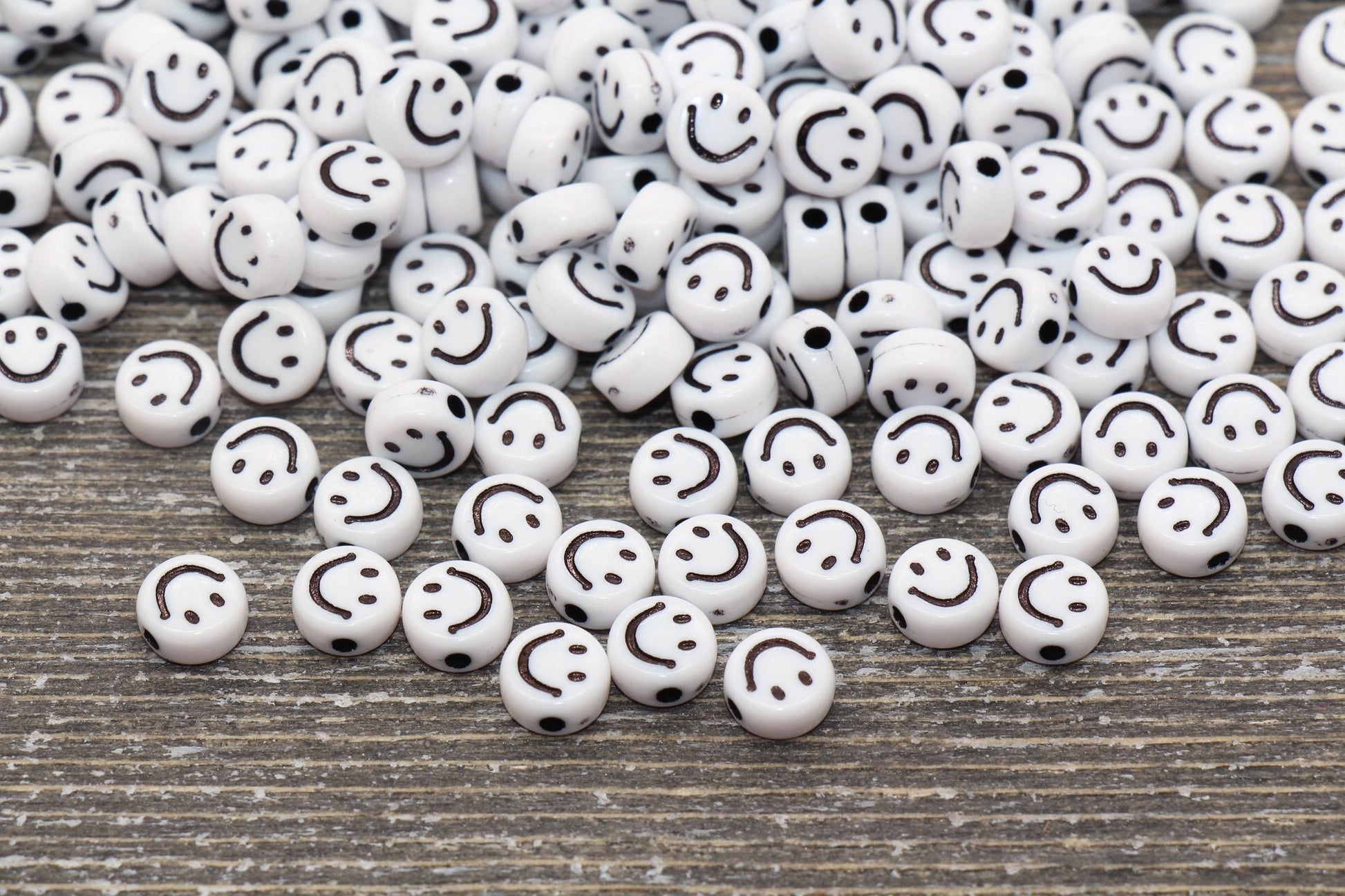 White Smiley Face Round Beads, Emoji Beads, Happy Face Beads, Plastic Round Beads Size 7mm #1317