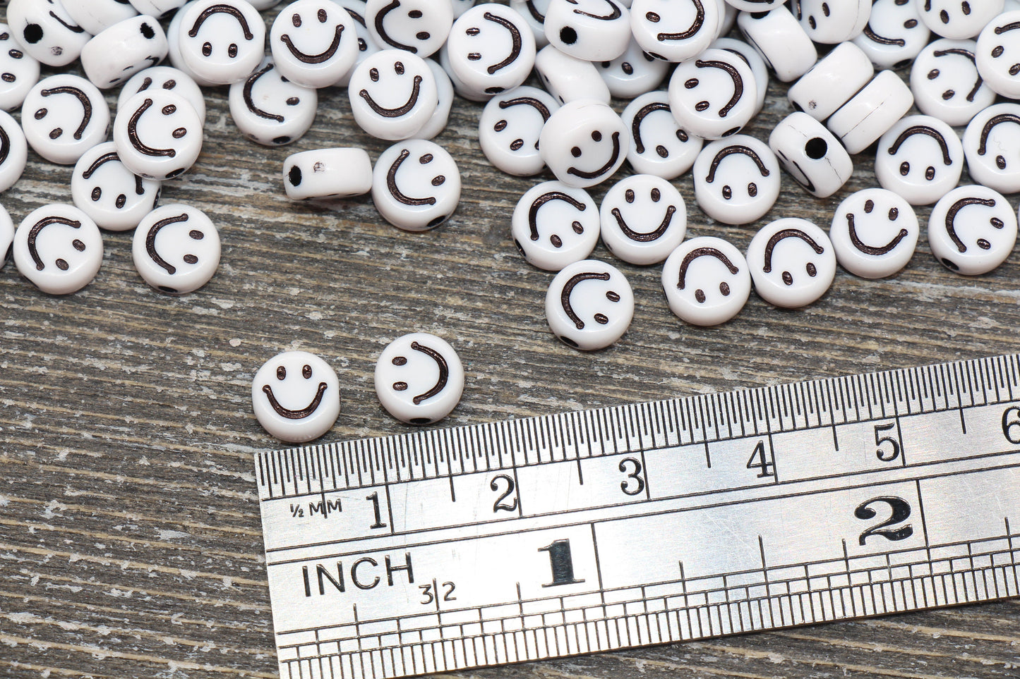 White Smiley Face Round Beads, Emoji Beads, Happy Face Beads, Plastic Round Beads Size 7mm #1317