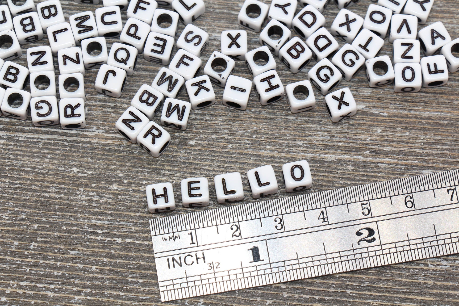 White and Black Cube Alphabet Letter Beads, Black Acrylic Letter Beads, Plastic Letter Beads, Acrylic Square Name Beads, Size 6mm #164