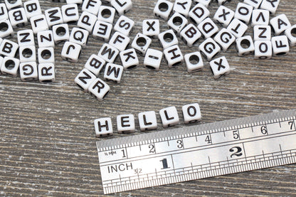 White and Black Cube Alphabet Letter Beads, Black Acrylic Letter Beads, Plastic Letter Beads, Acrylic Square Name Beads, Size 6mm #164