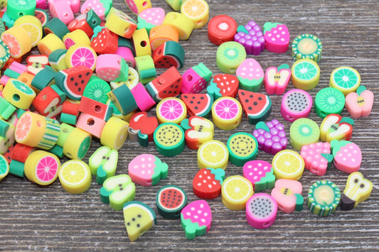 Fruit Polymer Clay Beads, Fruit Fimo Cane Beads, Assorted Fruit Beads, Fruit Slice Beads, Fruit Clay Bracelet Beads,