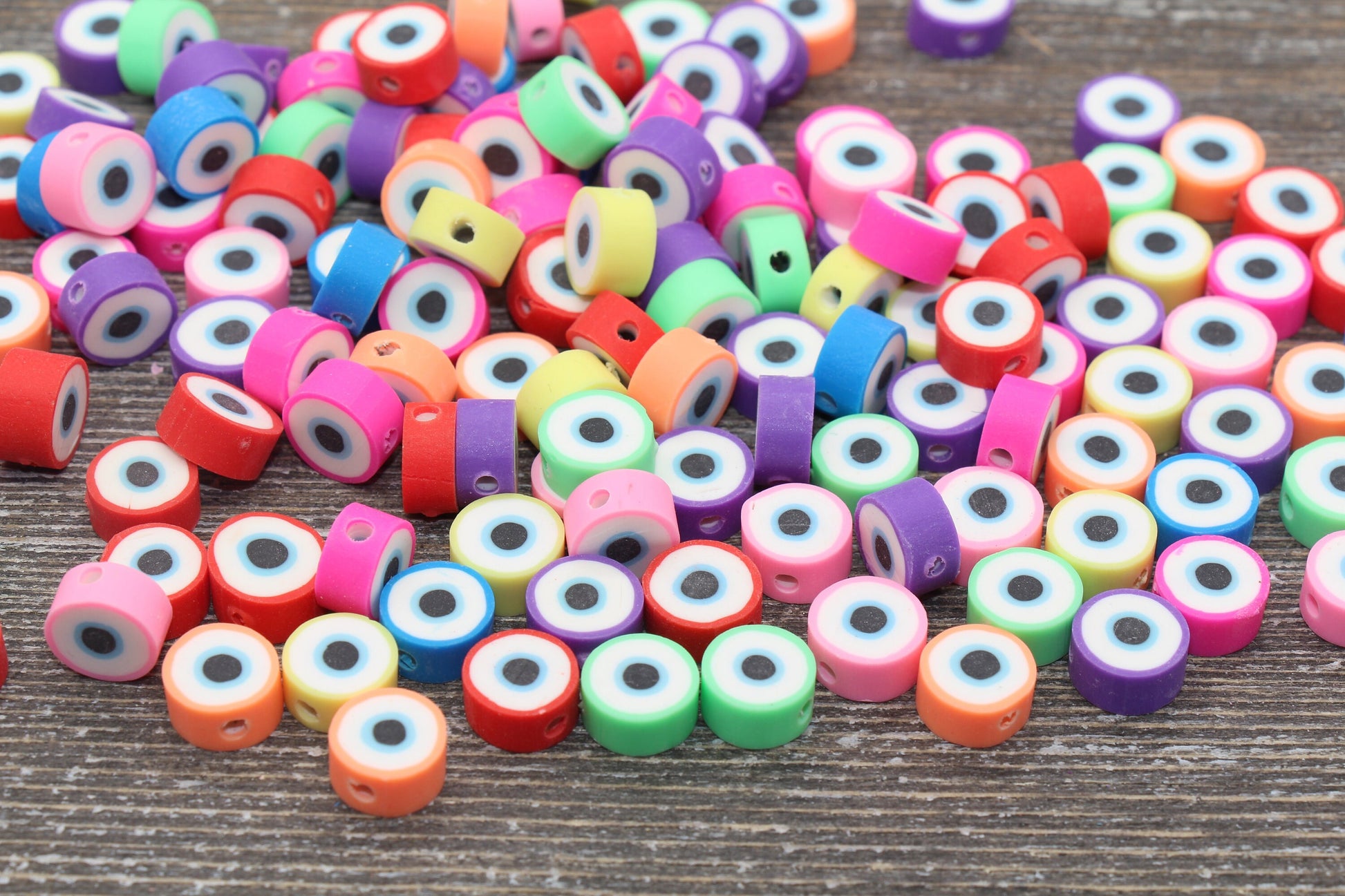 Evil Eye Polymer Clay Beads, Multicolored Evil Eye Fimo Cane Beads, Assorted Evil Eye Beads, Rainbow Evil Eye Slice Beads
