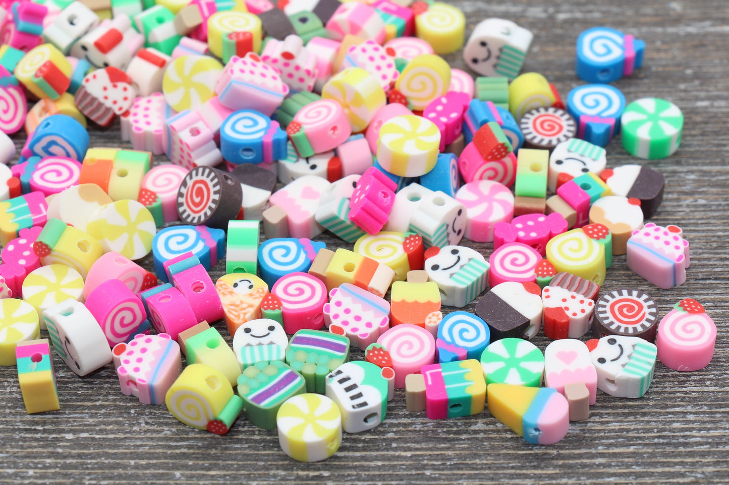 Sweet Food Polymer Clay Beads, Dessert Candy Cake Fimo Cane Beads, Assorted Beads, Fake Food Slice Beads