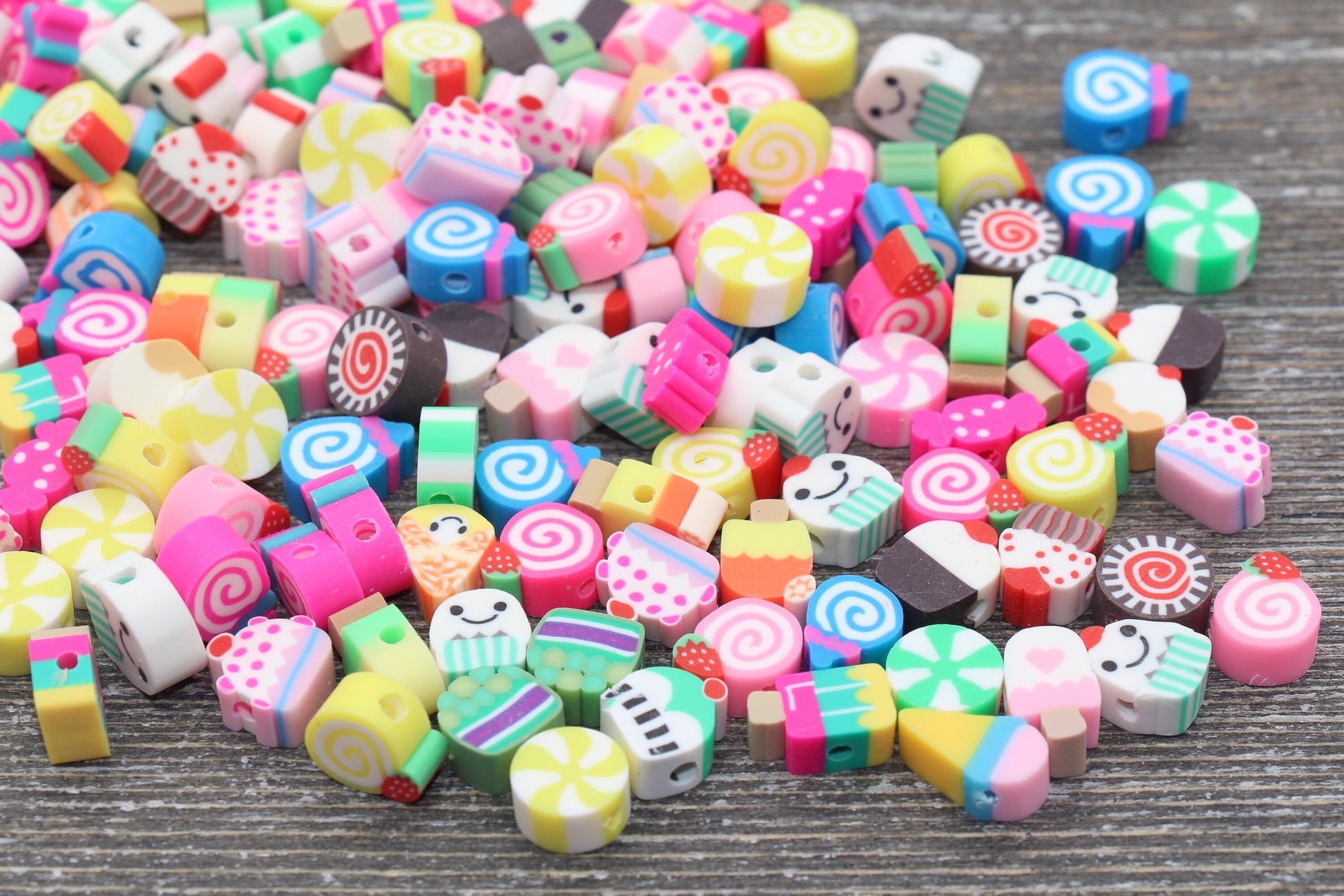 Sweet Food Polymer Clay Beads, Dessert Candy Cake Fimo Cane Beads, Assorted Beads, Fake Food Slice Beads