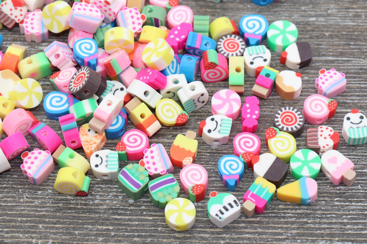 Sweet Food Polymer Clay Beads, Dessert Candy Cake Fimo Cane Beads, Assorted Beads, Fake Food Slice Beads
