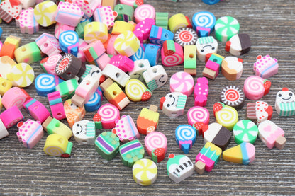 Sweet Food Polymer Clay Beads, Dessert Candy Cake Fimo Cane Beads, Assorted Beads, Fake Food Slice Beads
