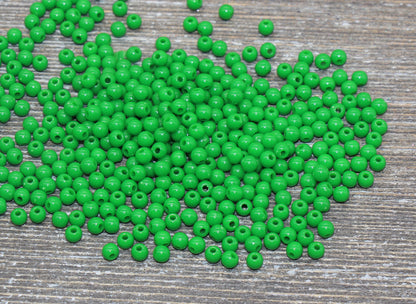 4mm Green Round Beads, Acrylic Gumball Beads, Round Spacer Beads, Bubblegum Beads, Plastic Round Smooth Bead #992