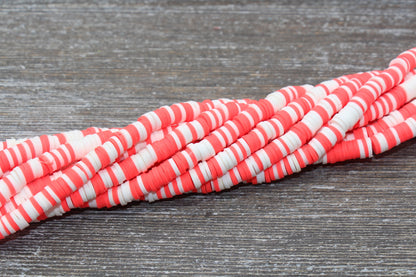 6mm Orange and White Mixed Heishi Beads, Polymer Clay Disc Beads, African Disc Beads, Wholesale Vinyl Heishi, 16 inch Strand #59