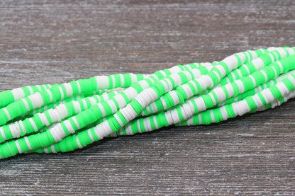 6mm Green and White Mixed Heishi Beads, Polymer Clay Disc Beads, African Disc Beads, Wholesale Vinyl Heishi, 16 inch Strand #60