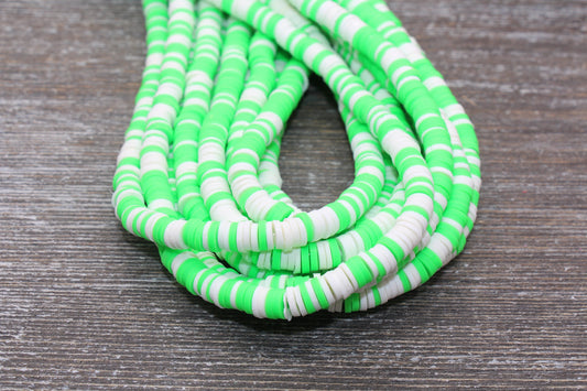 6mm Green and White Mixed Heishi Beads, Polymer Clay Disc Beads, African Disc Beads, Wholesale Vinyl Heishi, 16 inch Strand #60