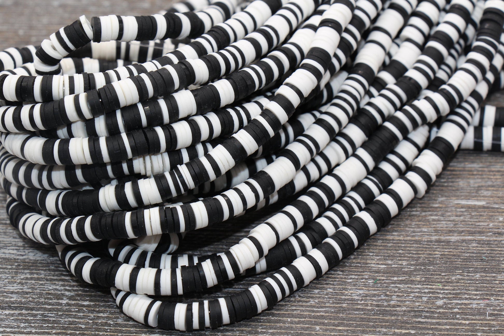 6mm Black and White Multicolored Heishi Beads, Polymer Clay Disc Beads, African Disc Beads, Wholesale Vinyl Heishi, 16 inch Strand #188