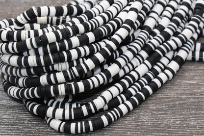 6mm Black and White Multicolored Heishi Beads, Polymer Clay Disc Beads, African Disc Beads, Wholesale Vinyl Heishi, 16 inch Strand #188