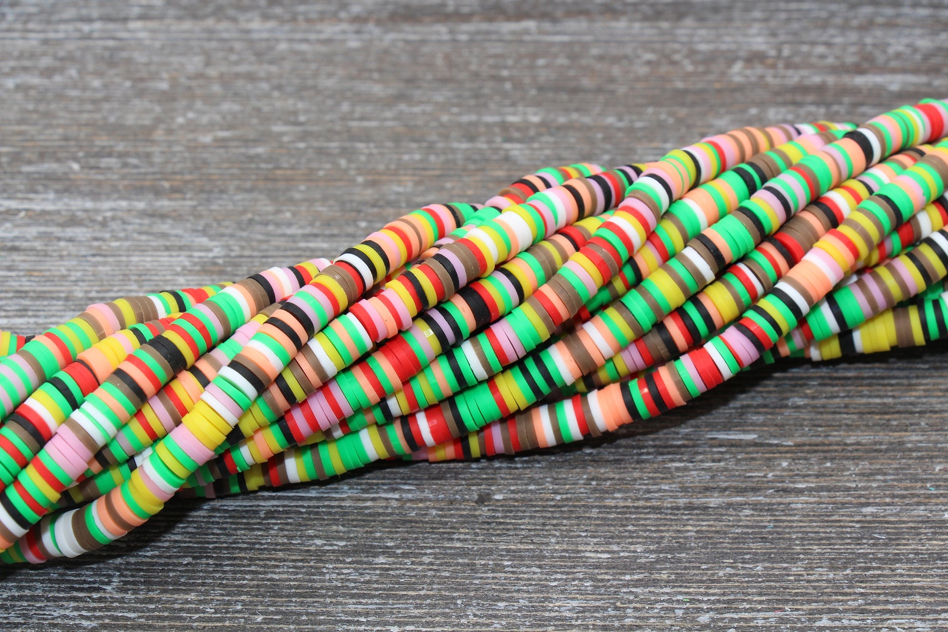 6mm Multicolored Heishi Beads, Mixed Color Polymer Clay Disc Beads, African Disc Beads, Wholesale Vinyl Heishi, 16 inch Strand #6