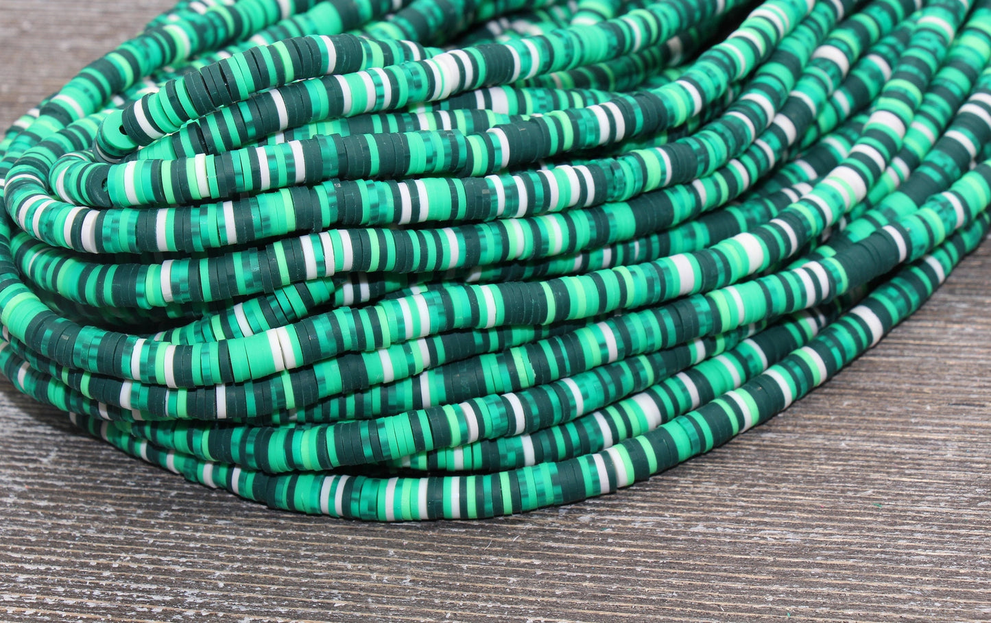 6mm Multicolored Polymer Clay Disc Beads, Green and White Mixed Color Heishi Beads, African Disc Beads, Vinyl Heishi, 16 inch Strand #42